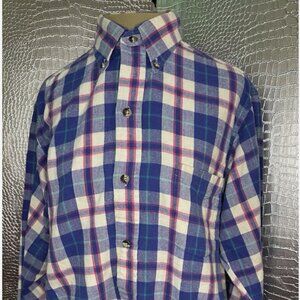 REI Flannel Mens Small Blue Plaid Long Sleeve Button Down Vintage Shirt Outdoors